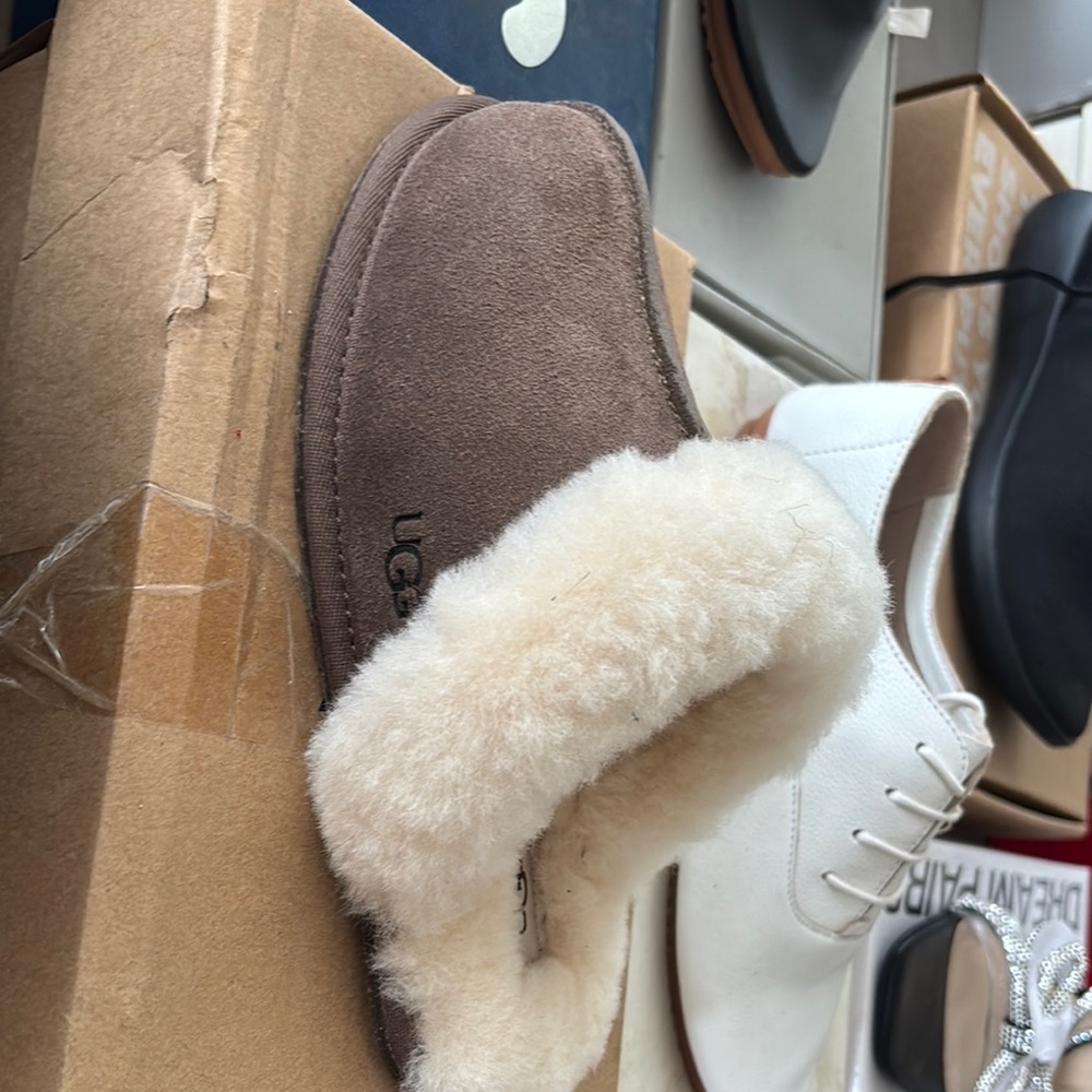 UGG Tan Slippers with Soft Cream Lining